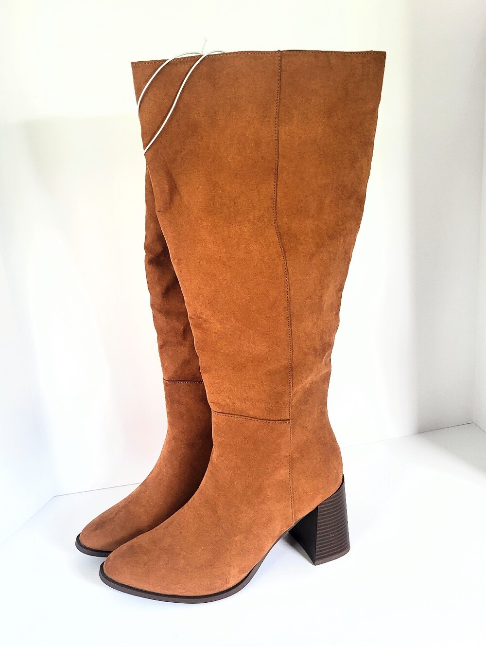 NWT A New Day Camel Brown Vegan Suede Knee High Chunky Heel Boots Size 9
